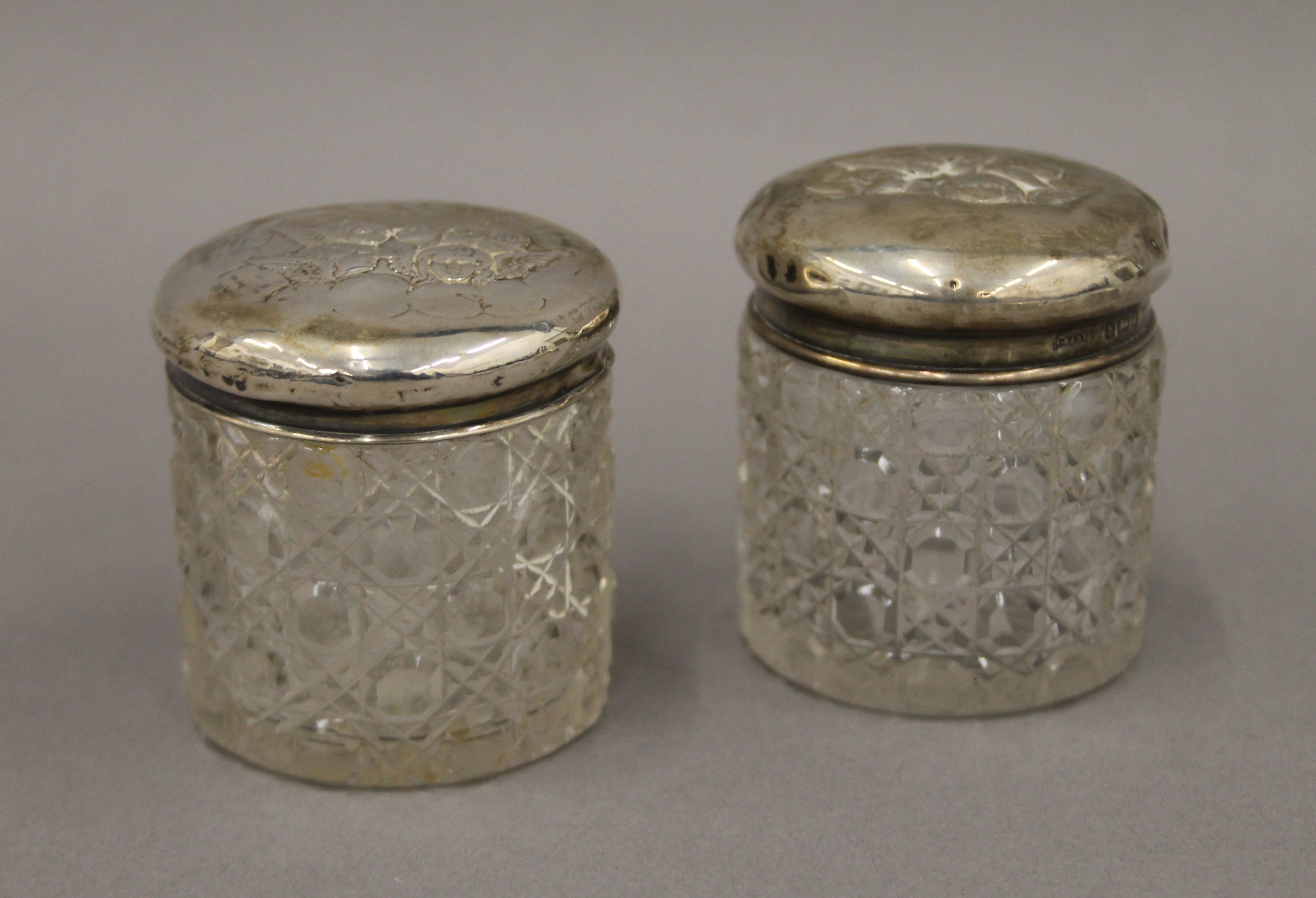 Five silver topped dressing table jars. The largest 9 cm long. - Image 2 of 19