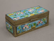 A Chinese rectangular enamel stamp box. 8 cm wide.