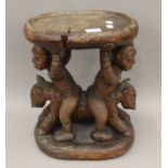 A late 19th/early 20th century African Yoruba Tribe stool/ceremonial table. 38 cm high.