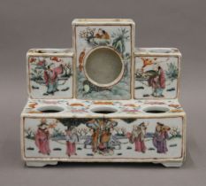 A 19th century Canton famille rose porcelain flower brick. 19 cm wide.