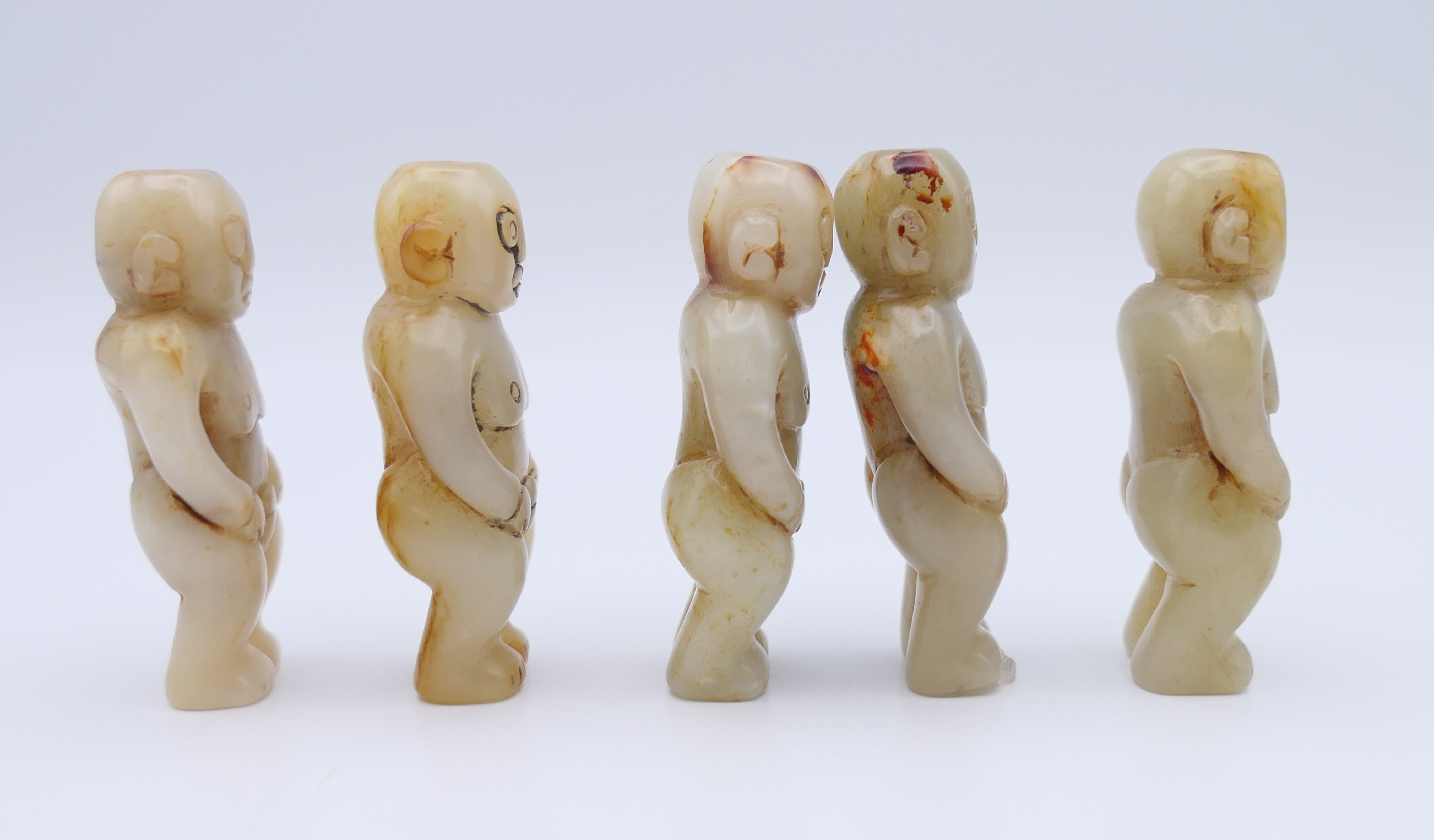 Nine Chinese fertility beads (seven male and two female), Han Dynasty. Each approximately 4 cm high. - Image 8 of 17