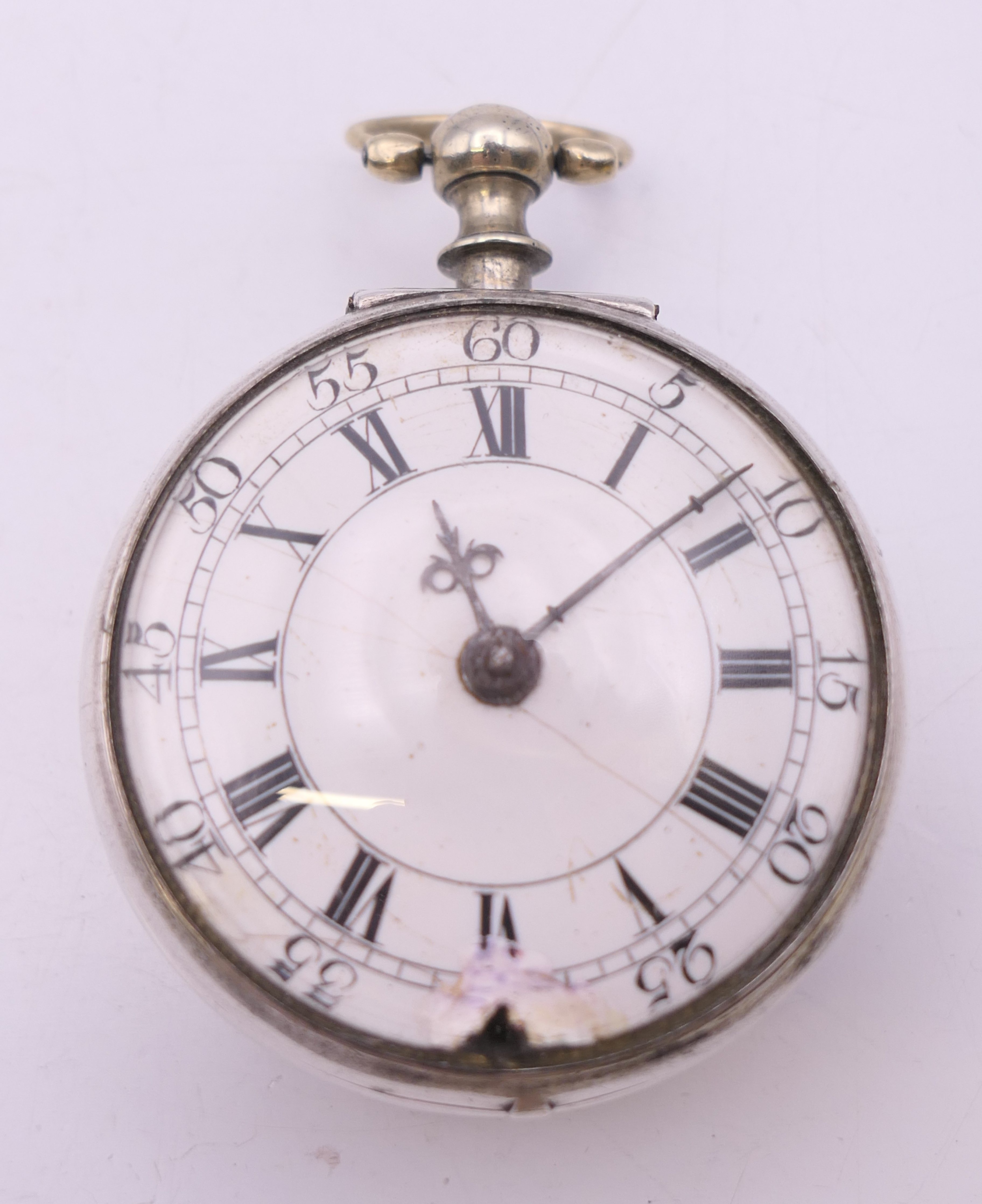 A silver pair cased pocket watch, movement marked Saml. Lingwood, Halesworth. 5.5 cm diameter. - Image 5 of 12
