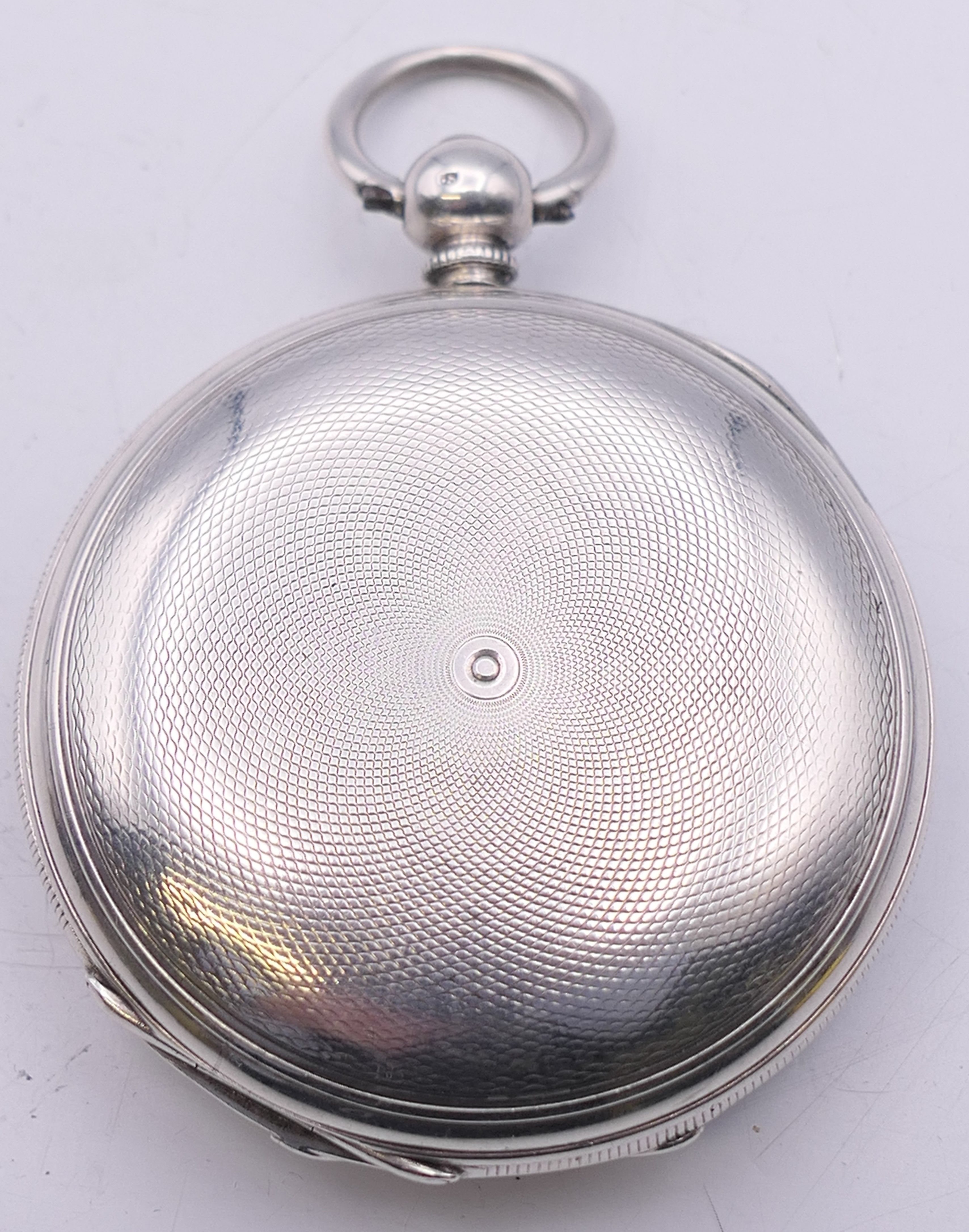 A silver full hunter pocket watch, hallmarked for London 1881. 5 cm diameter. - Image 2 of 9