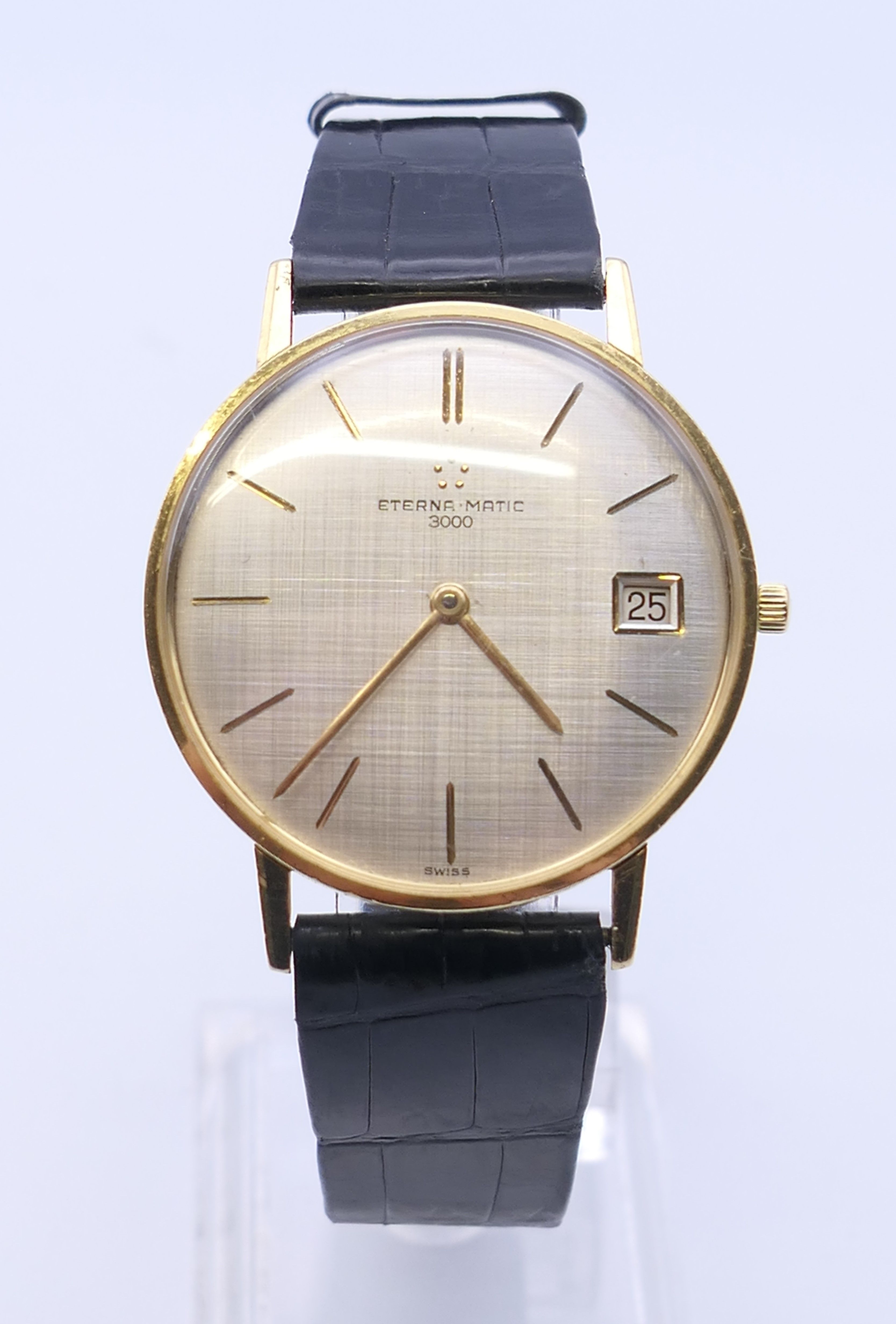 A gentleman's Eterna-Matic 3000 18 ct gold wristwatch. 3.5 cm wide. 32.5 grammes total weight. - Bild 3 aus 6