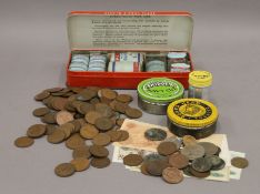 A quantity of various coins and notes.