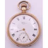 A rolled gold Waltham pocket watch. 4.75 cm diameter.