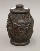 A Chinese carved hardwood (possibly Zitan) tobacco jar. 15 cm high.