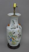 A Chinese Republic Period porcelain vase mounted as a lamp. 60 cm high.