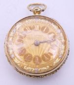 A Henry W Harrison of Liverpool 18 ct gold cased open faced pocket watch, with broken bezel. 4.