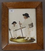 A 19th century pin prick picture of a Boy Leading a Blind Man, housed in maple frame.