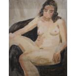 Nude Woman, oil on board, the reverse with Girl in a Bikini, framed. 49.5 x 65 cm.