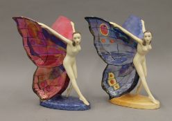Two Carltonware butterfly girl figurines. 23 cm high.