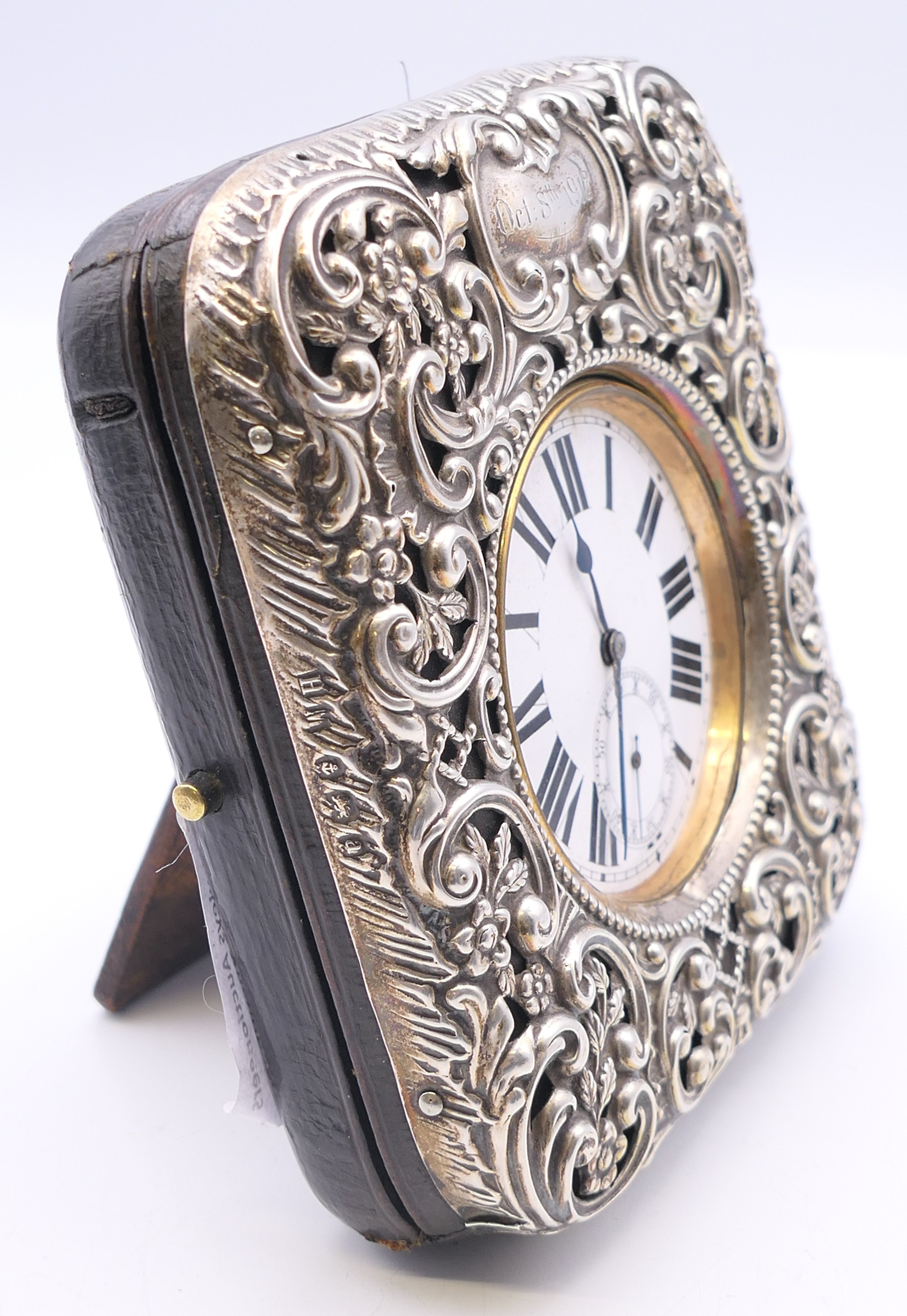 A silver plated Goliath pocket watch housed in a silver mounted case inscribed Oct 8th 1912. - Image 9 of 13
