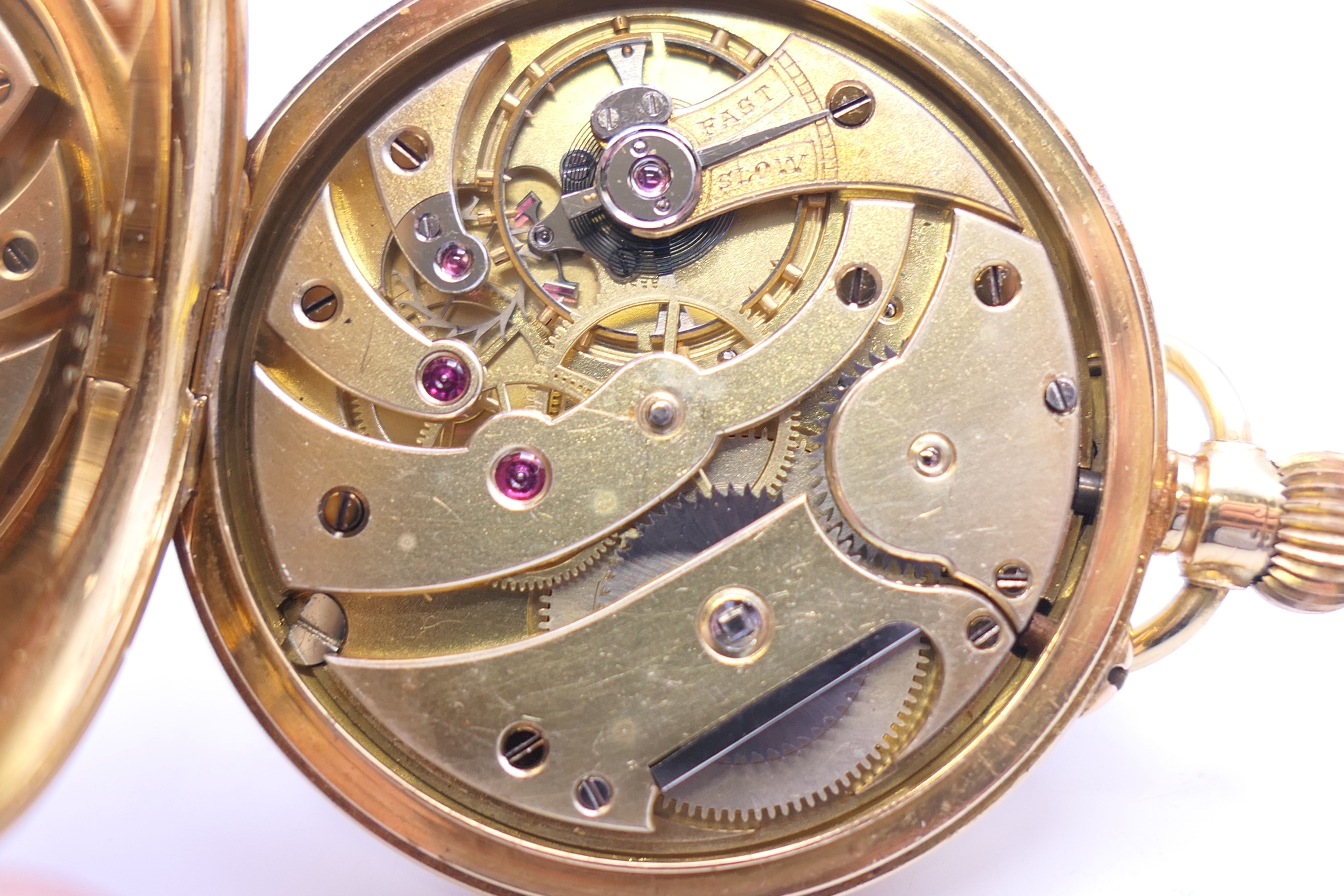 An 18 ct gold pocket watch with florally engraved dial, serial number 15514. 4.25 diameter. - Image 8 of 8