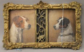 Two oils on panel Portraits of Jack Russell dogs ''Turk'' and ''Jack'', in the style of John Emms,