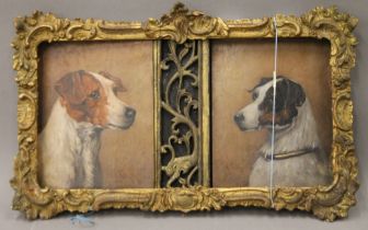 Two oils on panel Portraits of Jack Russell dogs ''Turk'' and ''Jack'', in the style of John Emms,