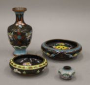 Four Chinese cloisonne items. The largest 16 cm high.