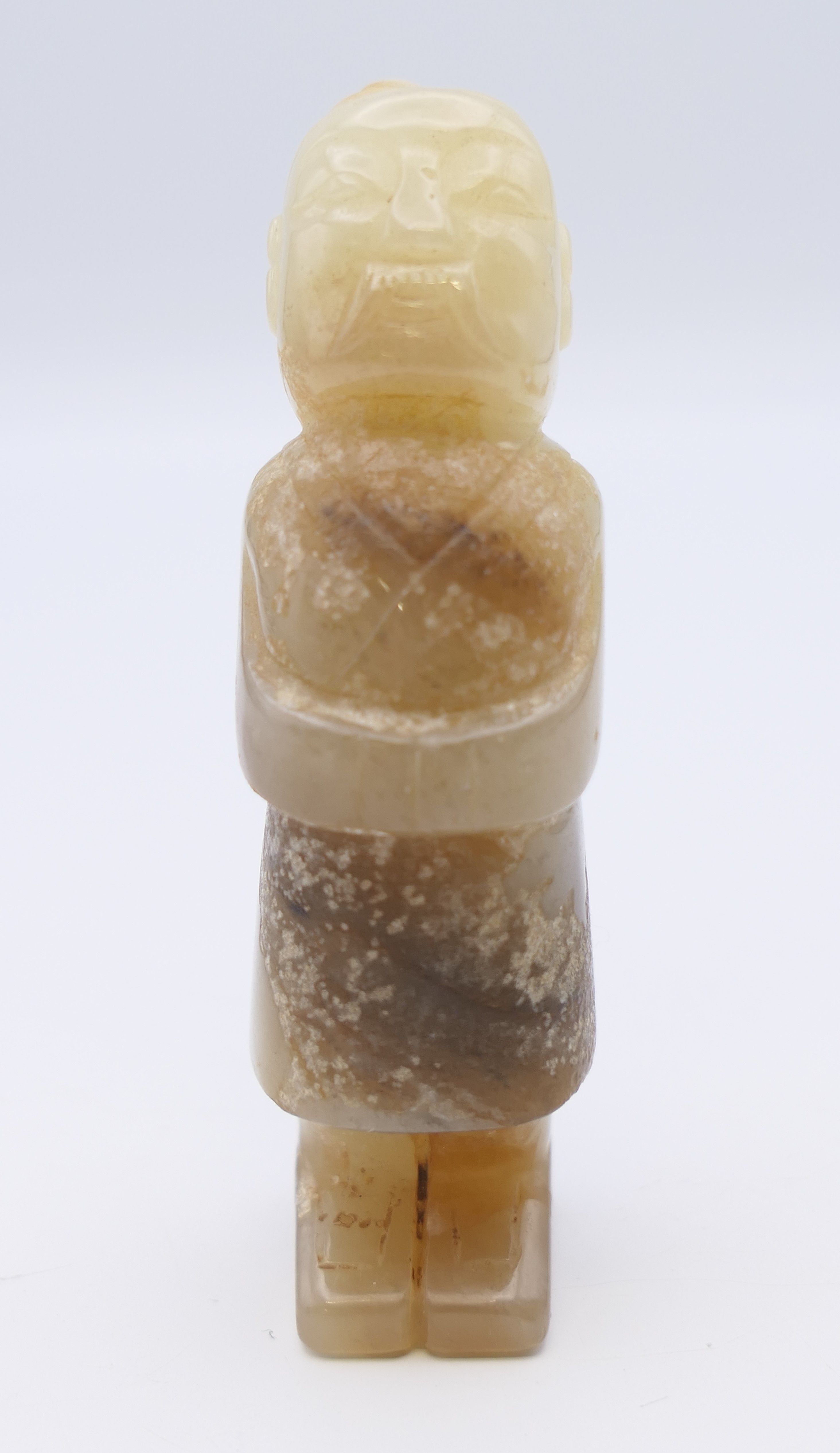 A Chinese jade standing male figure, hands clasped at waist, Han Dynasty. 7 cm high. - Image 3 of 7