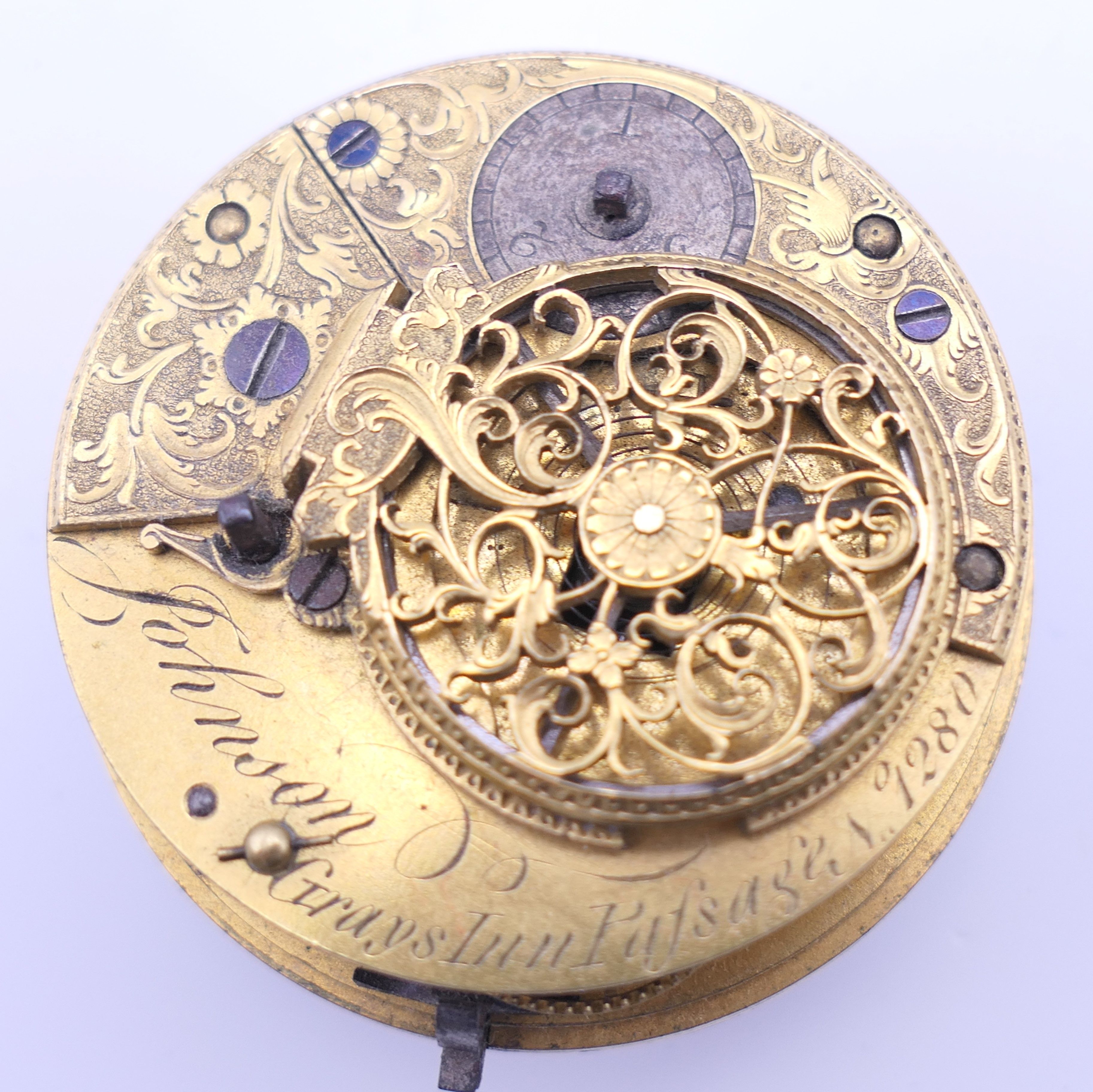 A small box of assorted pocket watch movements and faces. - Image 8 of 14