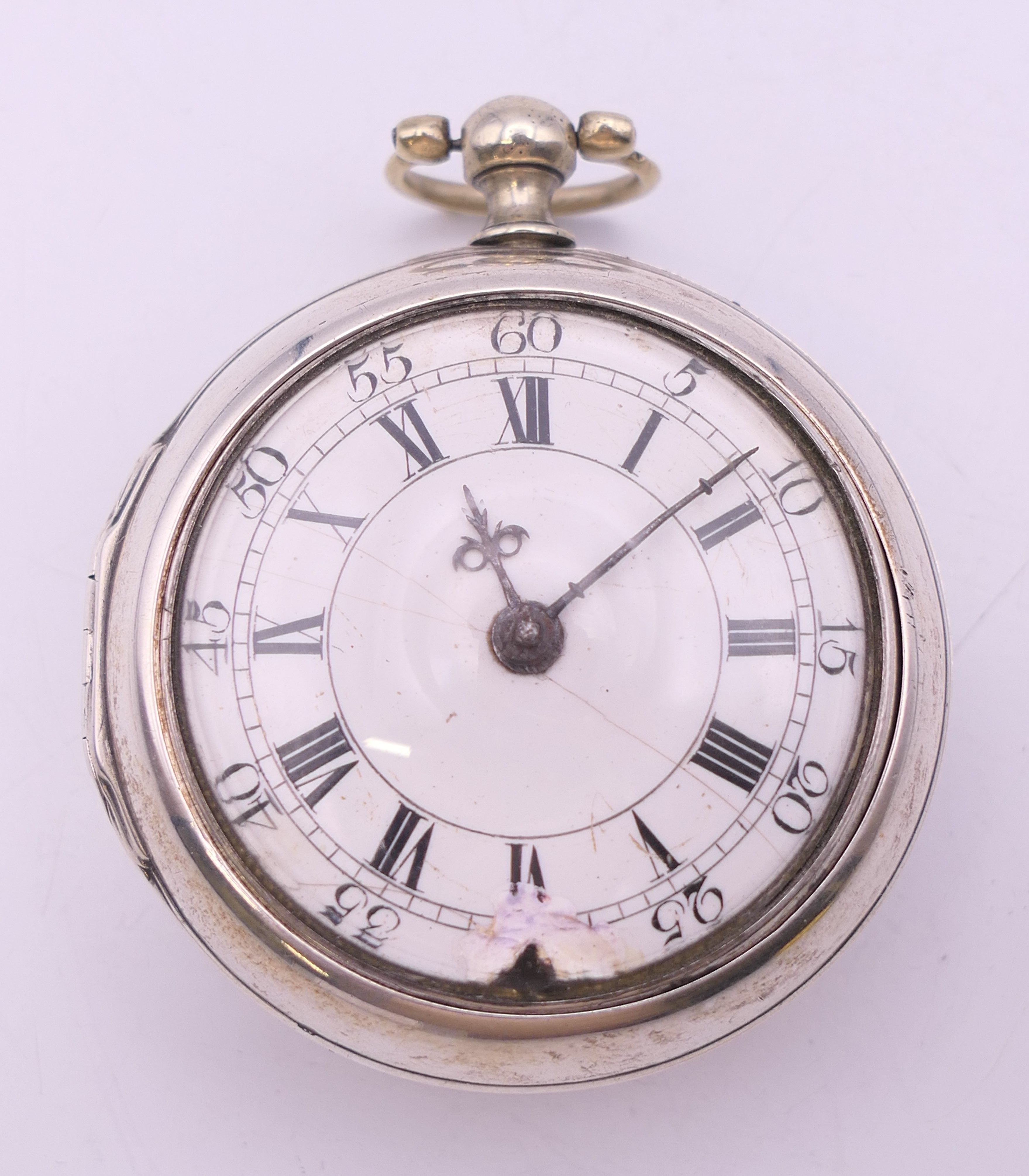 A silver pair cased pocket watch, movement marked Saml. Lingwood, Halesworth. 5.5 cm diameter.