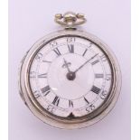 A silver pair cased pocket watch, movement marked Saml. Lingwood, Halesworth. 5.5 cm diameter.