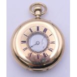 A Chaplin and Sons 18 K gold half hunter pocket watch, hallmarked for Sheffield 1869,