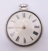 A W Palmer of Uxbridge silver pair cased pocket watch. 5.5 cm diameter.