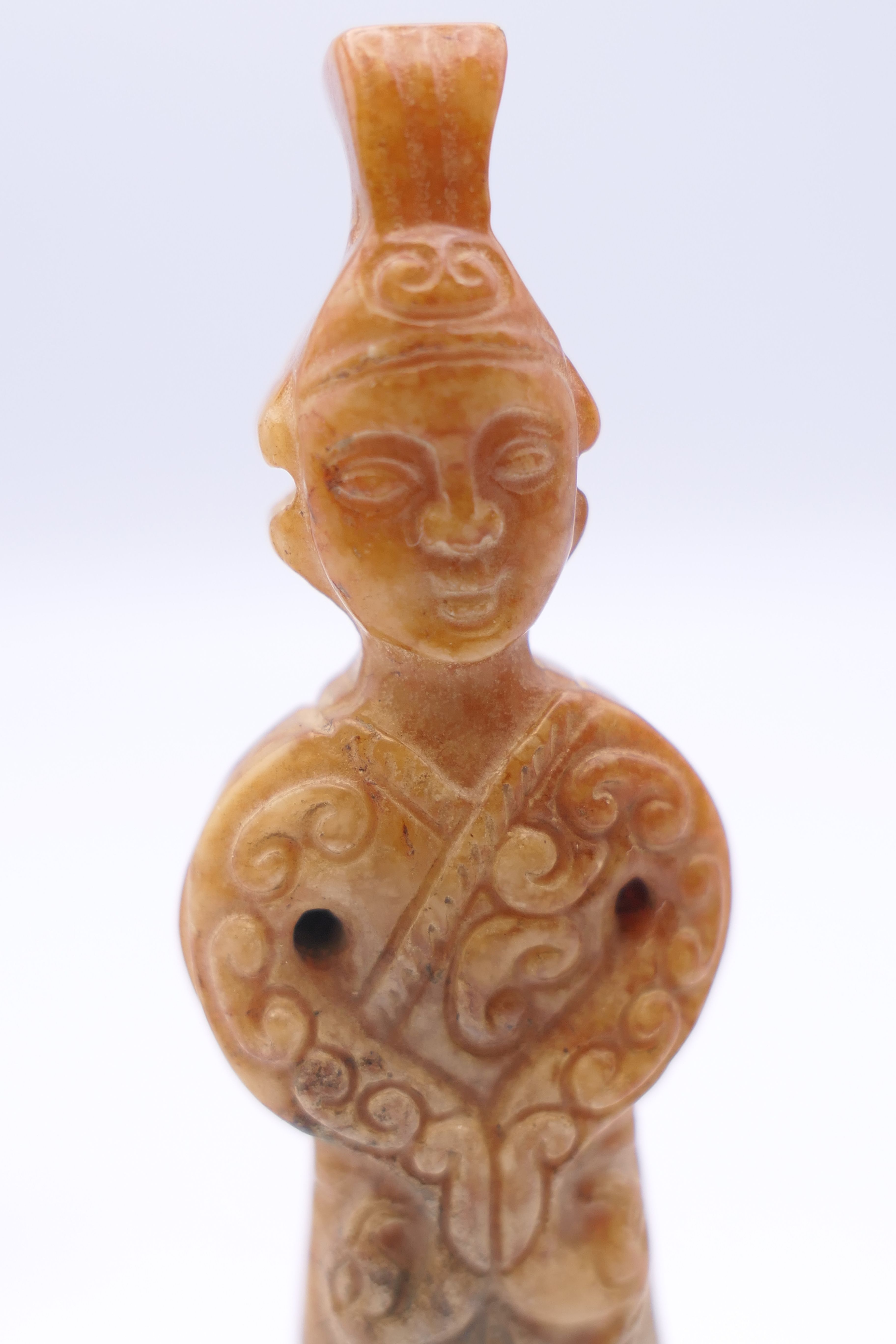 A Chinese jade standing male figure, together with two smaller kneeling male figures, Han Dynasty. - Image 5 of 11