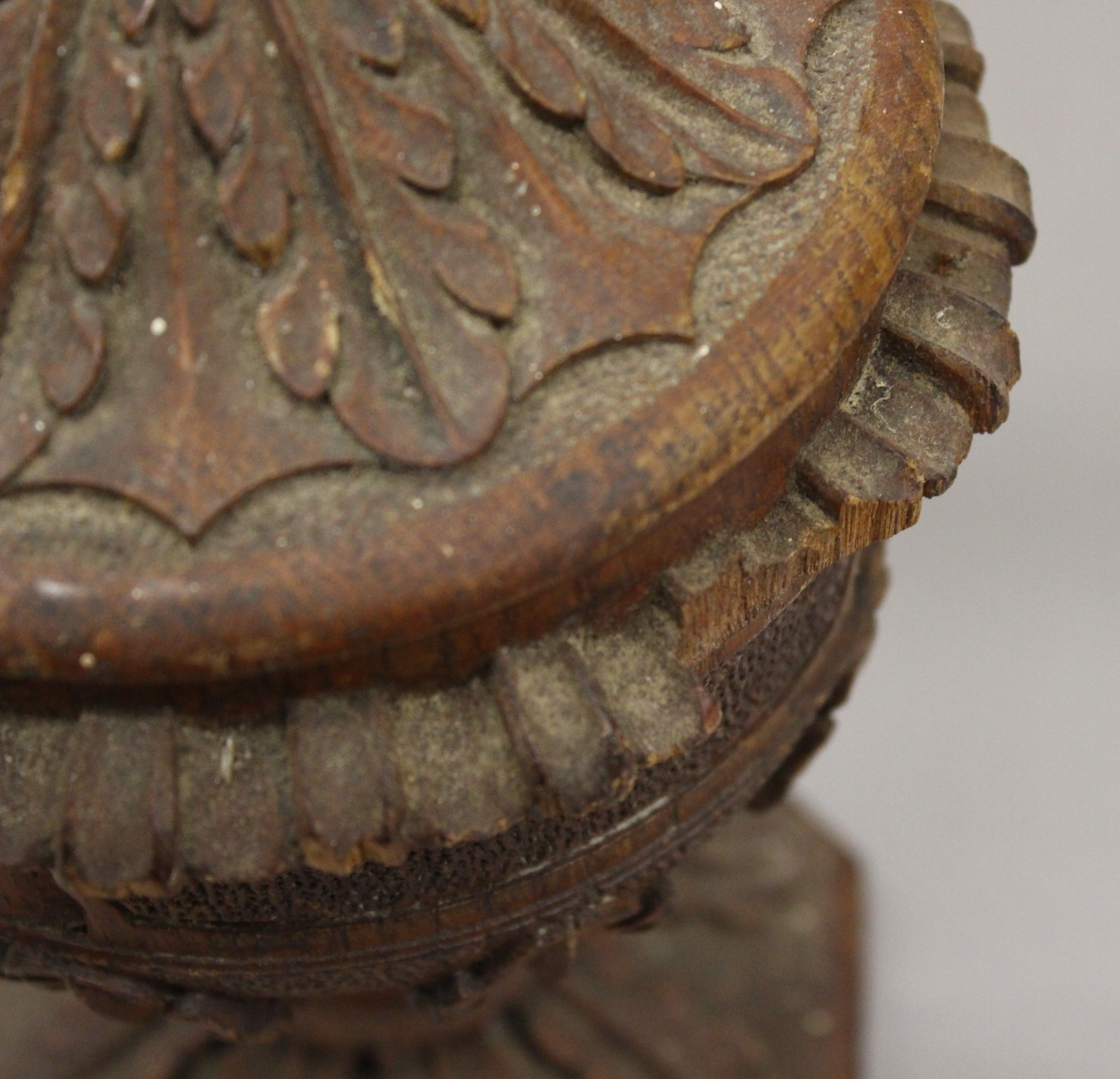 A carved oak cup and cover. 24 cm high. - Image 6 of 7