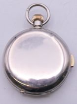 A silver chiming full hunter pocket watch. 5 cm diameter.