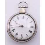 A J Robins silver pair cased pocket watch, London 1825, numbered 3897,