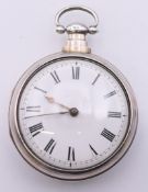 A J Robins silver pair cased pocket watch, London 1825, numbered 3897,