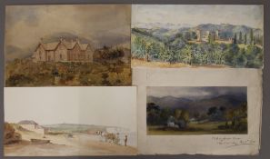 An album of watercolours (some loose), drawing scraps, early photographs,