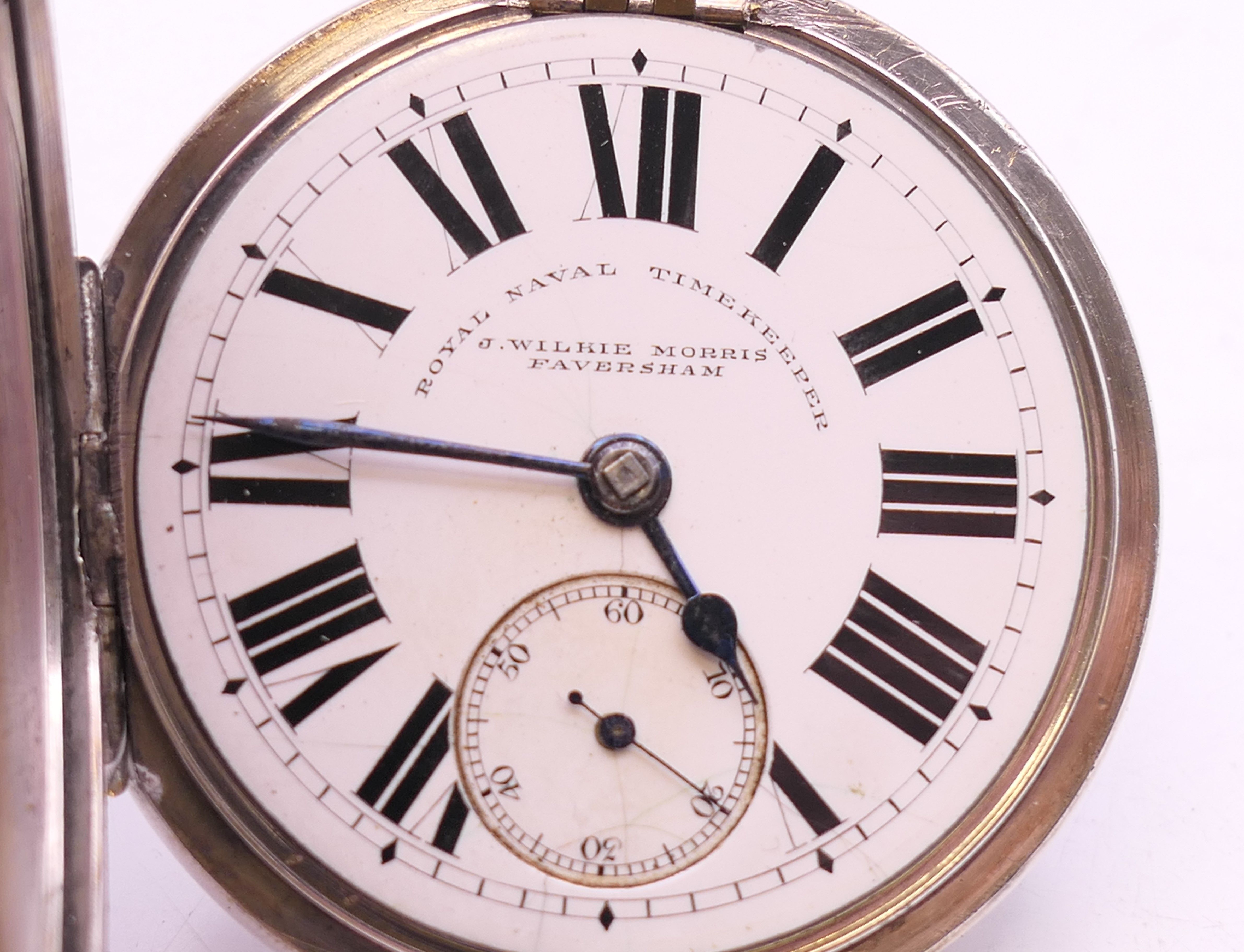 A J Wilkie Morris of Faversham Royal Naval Timekeeper silver pocket watch, hallmarked Chester 1893. - Image 5 of 7