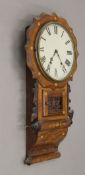 A Victorian inlaid walnut drop dial clock. 80 cm high.