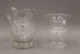 A Regency celery vase and a cut glass jug. The former 17.5 cm high.