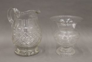 A Regency celery vase and a cut glass jug. The former 17.5 cm high.