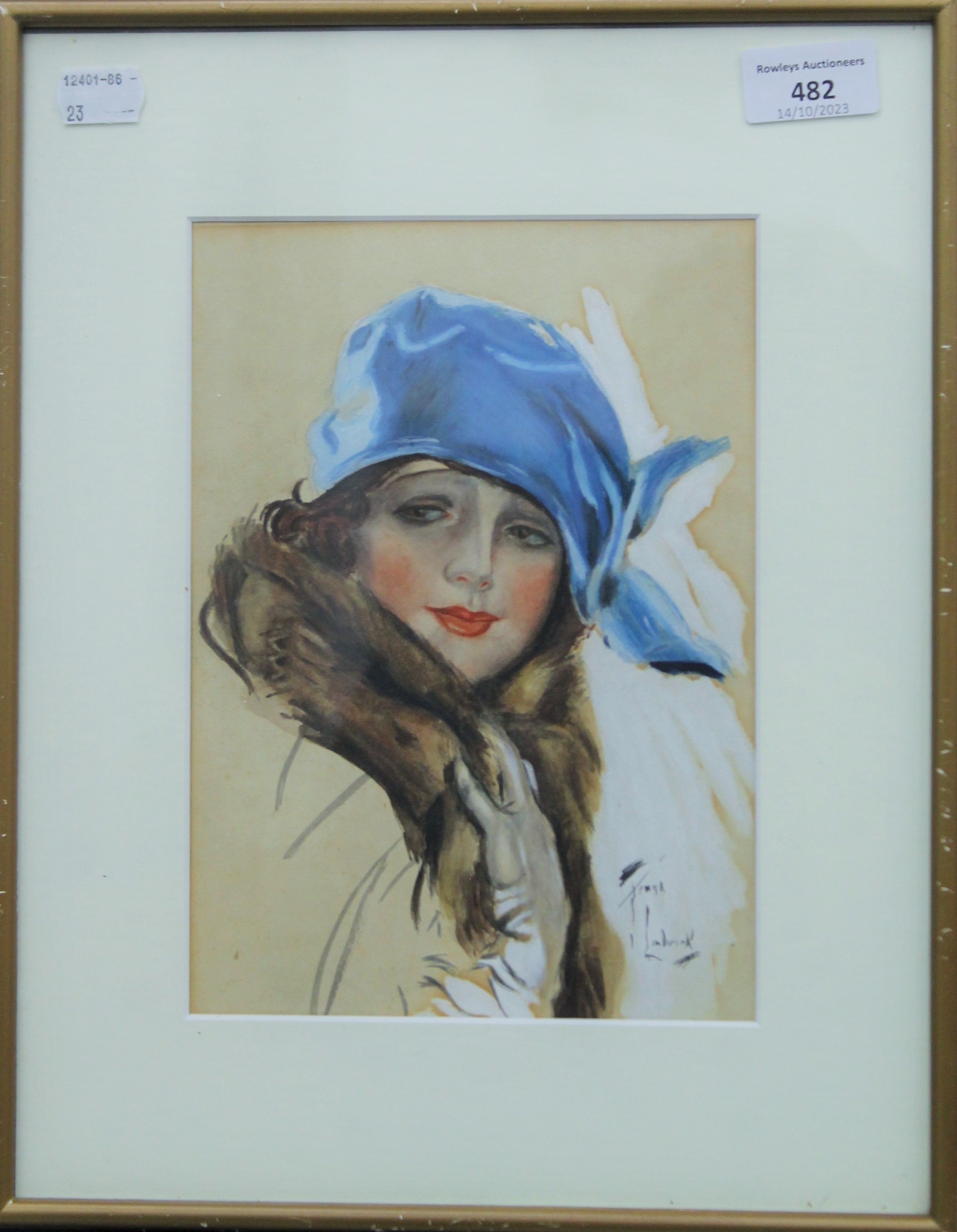 FRANK LIMBRICK, watercolour Portrait of a Young Lady and another of a Courting Couple, - Image 2 of 6