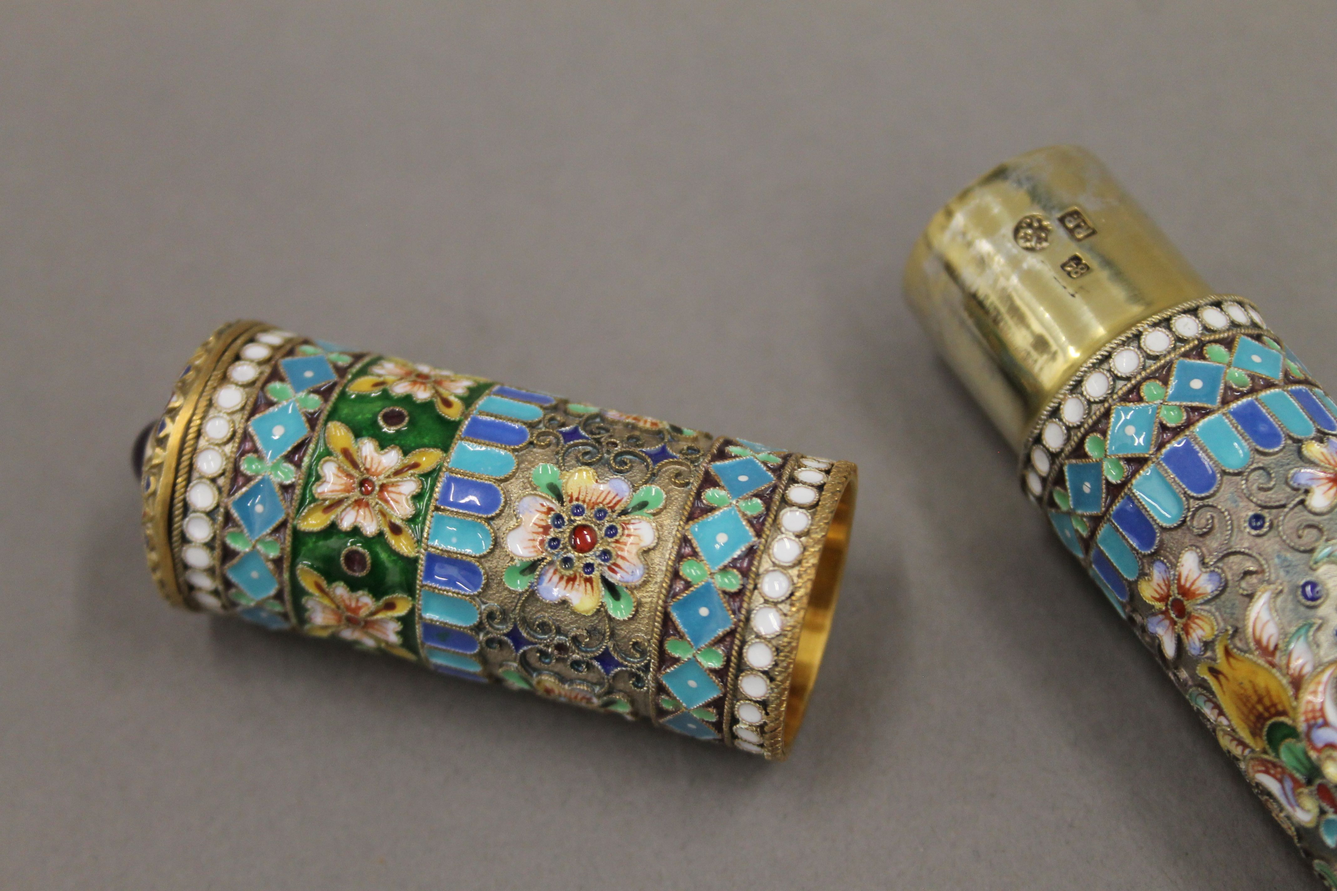 An enamelled decorated silver gilt cigar holder, bearing Russian marks. 19 cm long. - Image 4 of 5