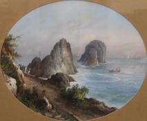 EMMANUEL MEURIS (1894-1969) Italian, Faraglioni Capri, gouache, framed and glazed. 43.5 x 36 cm.