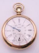 A 9 ct gold cased W G Young of London open faced pocket watch, the reverse engraved with initials.