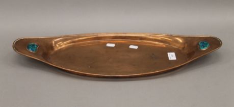 An Arts and Crafts copper and enamel fish plate by Joseph Sankey & Sons, Bilston, Wolverhampton,