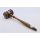 A gavel with silver collar inscribed Walter E Apke, 5th President, 395th Infantry Ass'n.