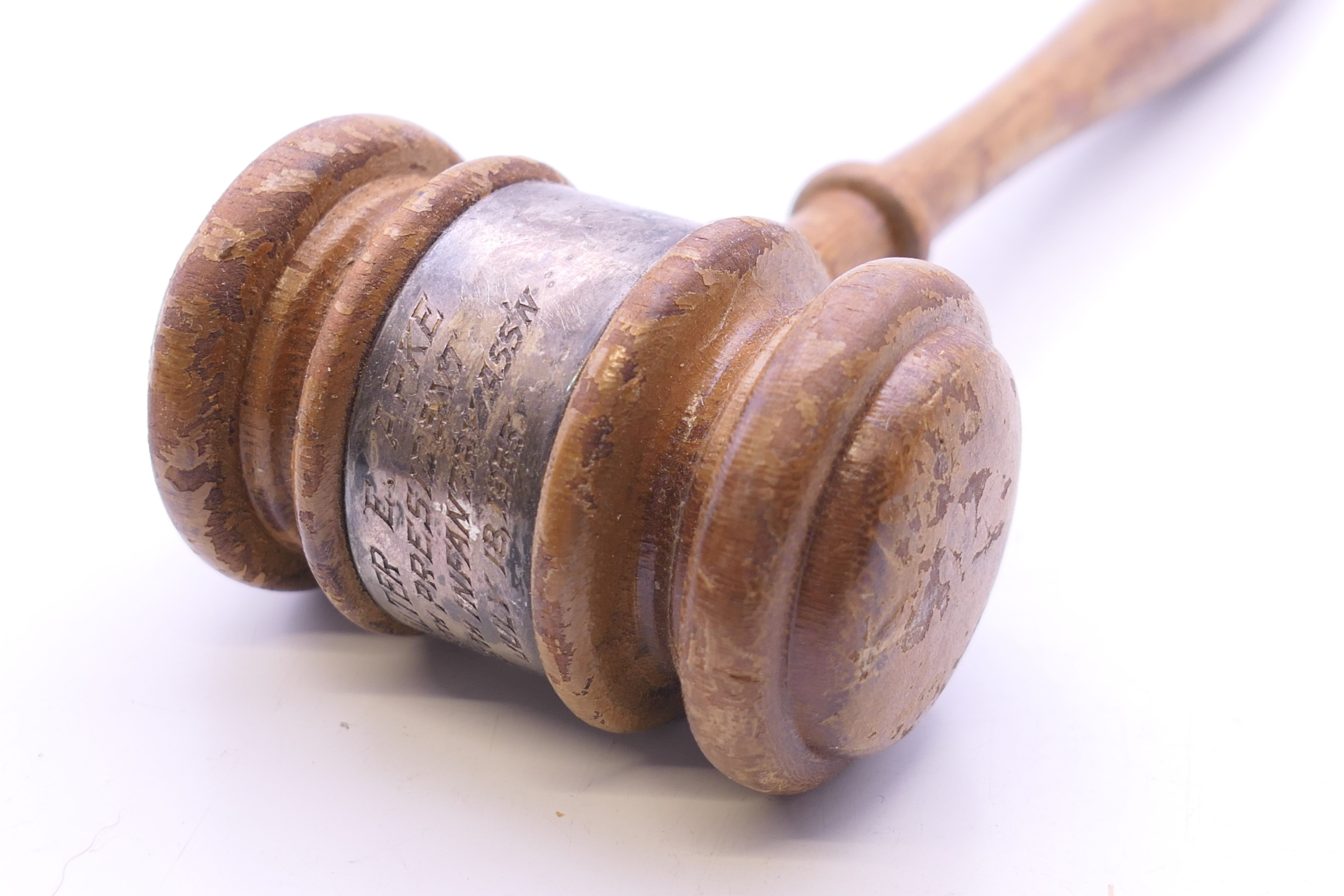 A gavel with silver collar inscribed Walter E Apke, 5th President, 395th Infantry Ass'n. - Image 3 of 4