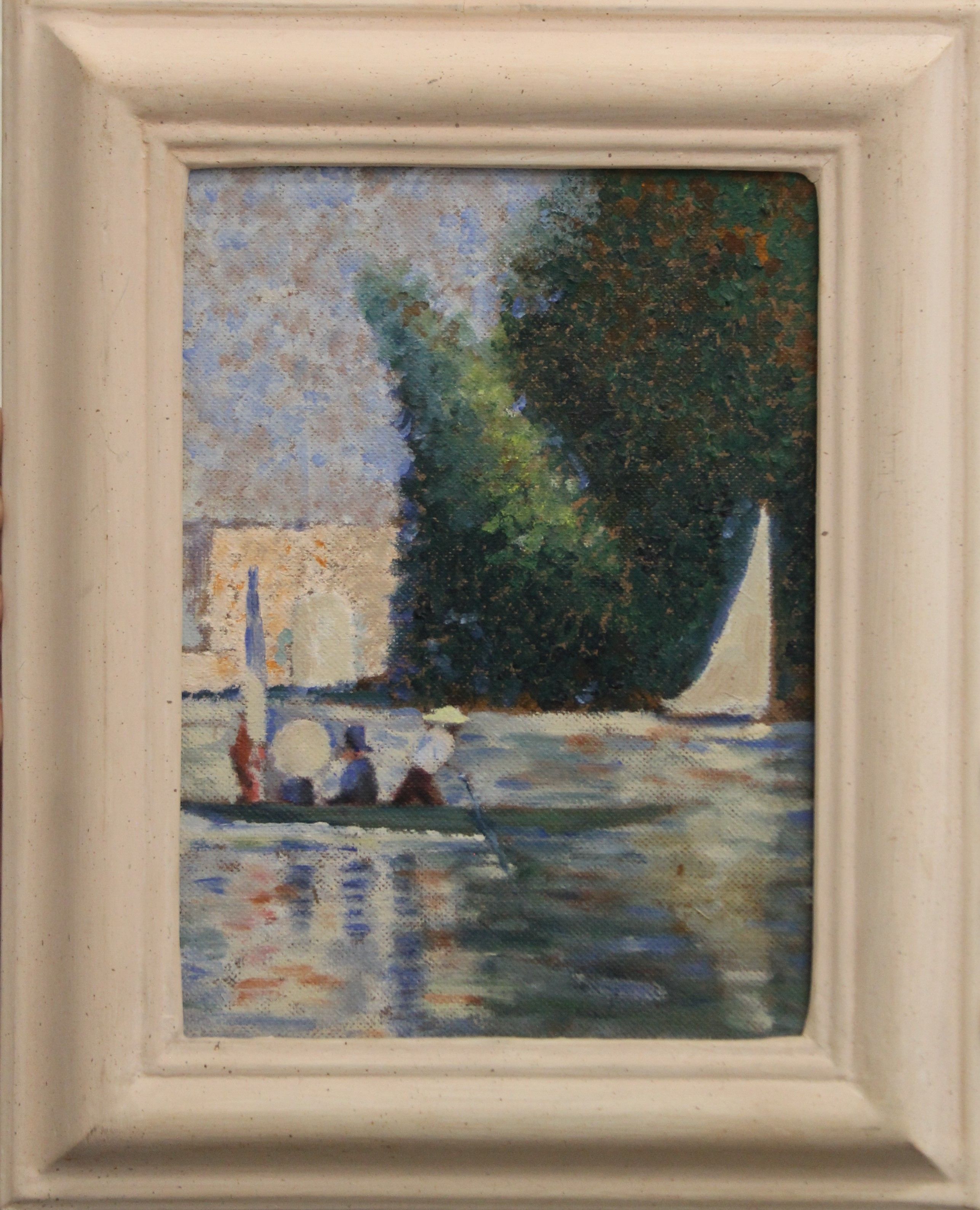 Two oil paintings by David Bartleet, After Seurat and a French River Scene, each framed and glazed. - Image 5 of 5