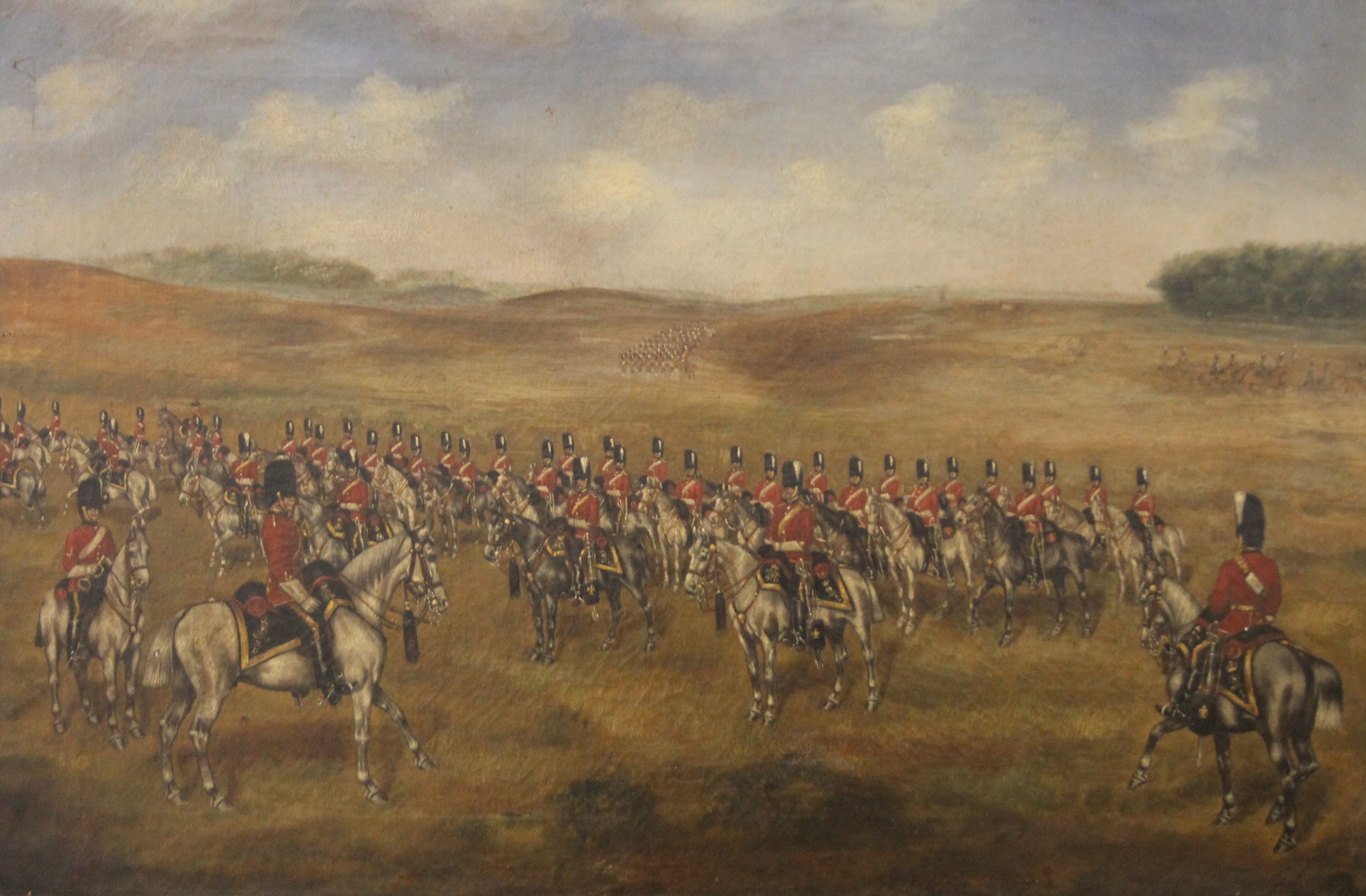 19TH CENTURY BRITISH SCHOOL, Military Battle Field with The Royal Scots Greys on Horseback,