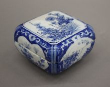 A Japanese blue and white porcelain square box. 10.5 cm wide.