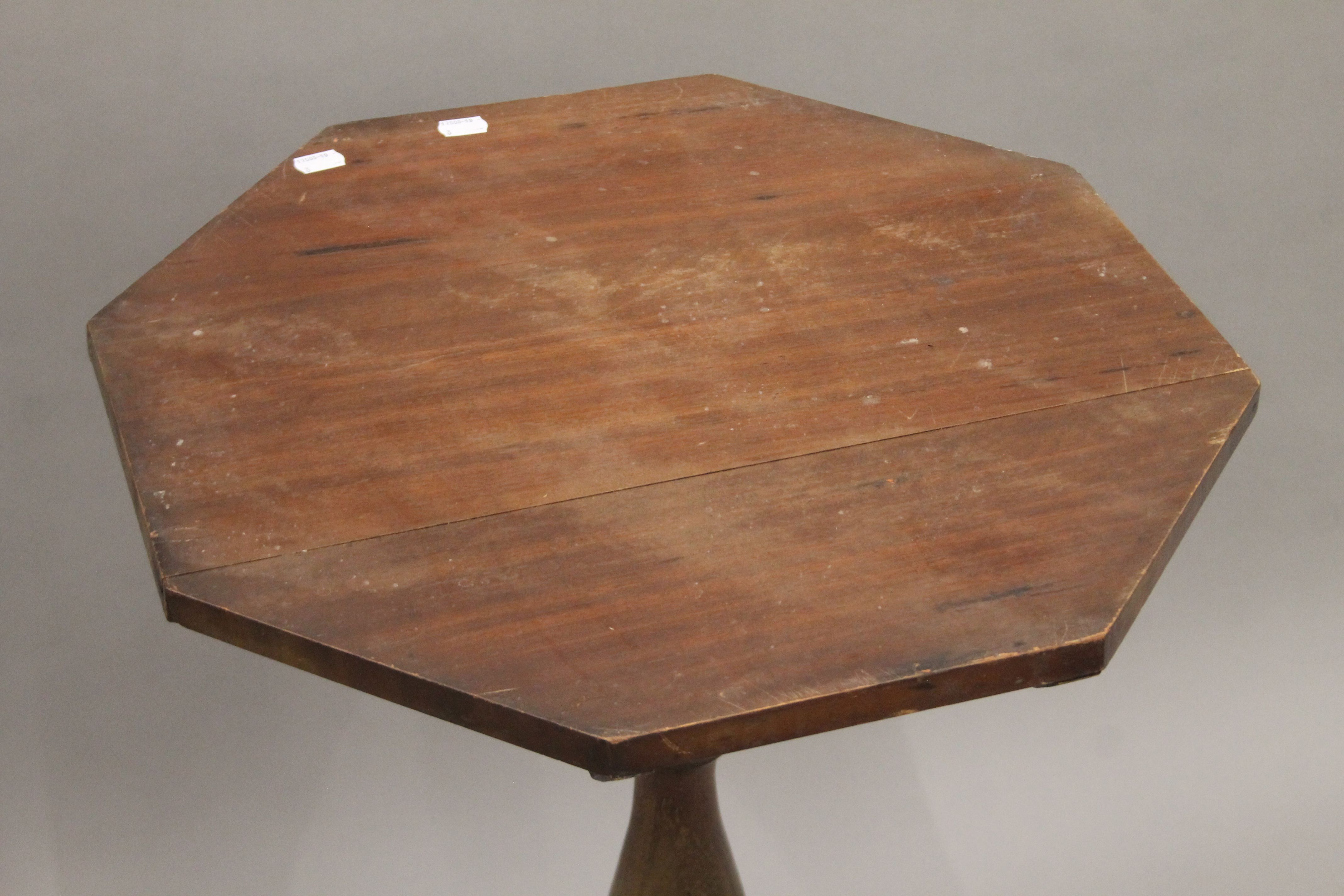 A 19th century octagonal tilt top tripod table. 51.5 cm wide. - Image 3 of 6