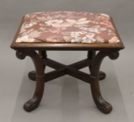 A Victorian mahogany upholstered stool. 50 cm wide.