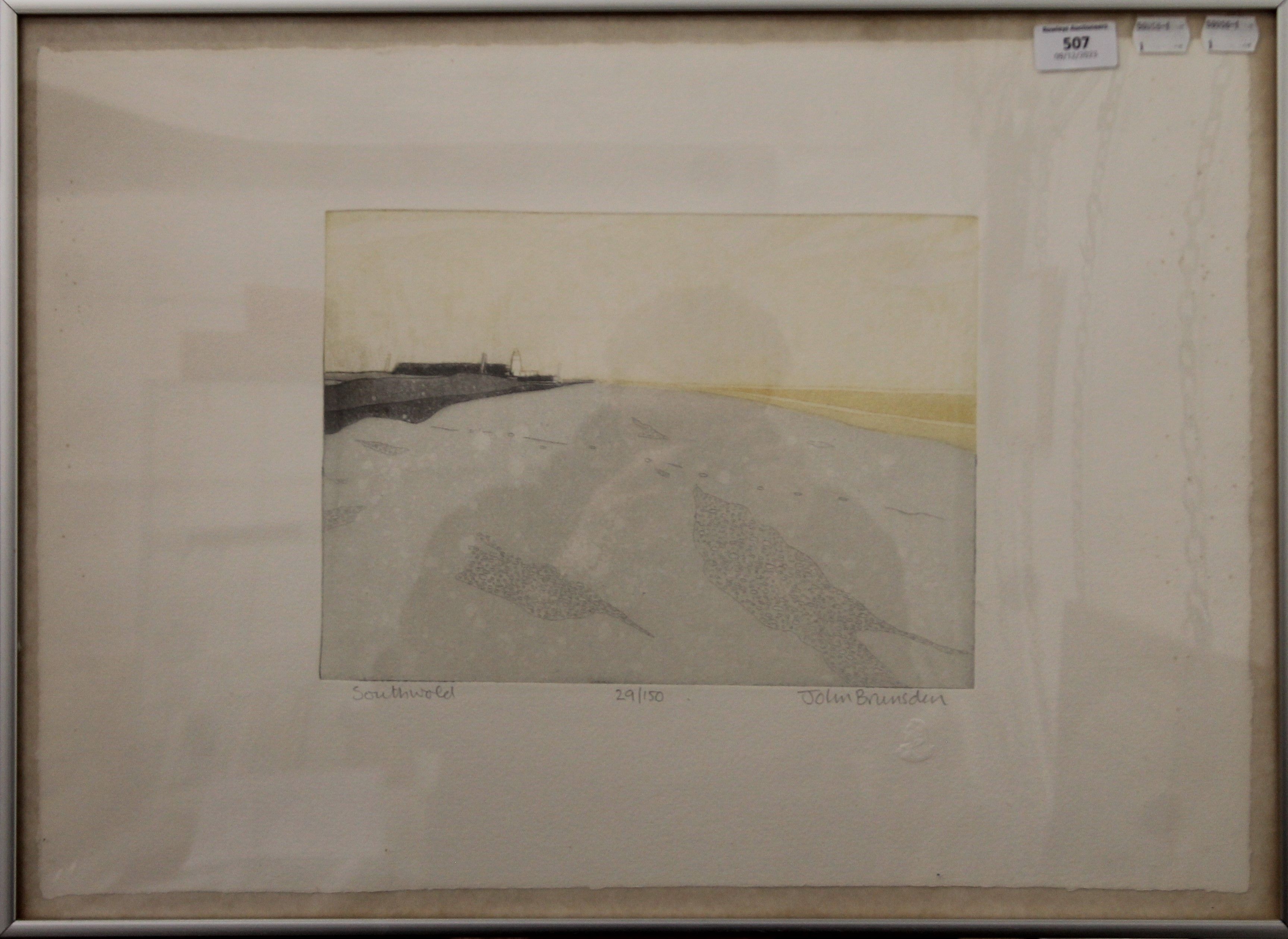 JOHN BRUNSDON, Southwold, limited edition etching and aquatint, signed in pencil to the margin, - Image 2 of 4